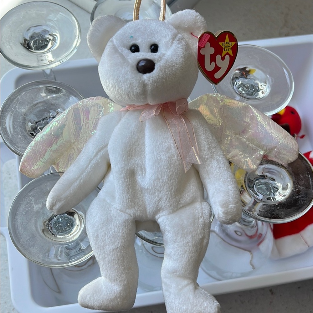 Ty White Angel Bear with Iridescent Wings